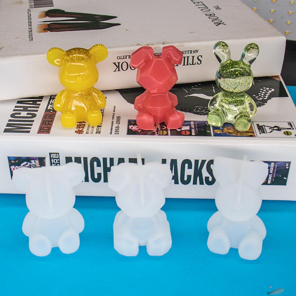 3D Bear Silicone Mold Faceted Rabbit Epoxy Resin Mould for DIY Keychain Pendant Epoxy Resin Crafts Bag Hanging Charms Decoration
