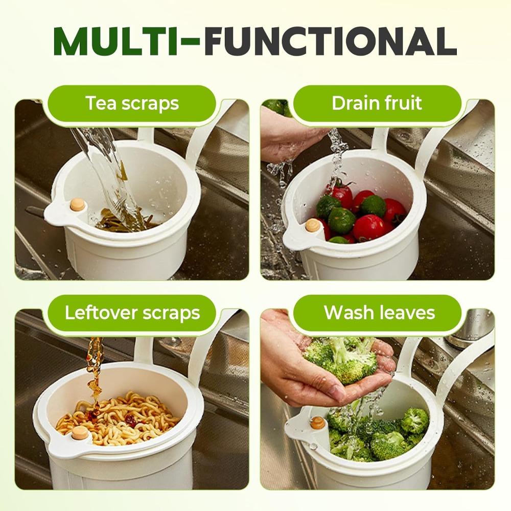 Sink Strainer Basket, Hanging Kitchen Sink Strainer Basket with Press Dumping Self-Cleaning Design, Corner Sink Trash Catcher for Food Waste