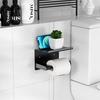 Matte Black Toilet Paper Holder with Shelf, Fits Mega Rolls, Rustproof Stainless Steel, Self Adhesive Wall Mount Toilet Paper Roll Holder, for