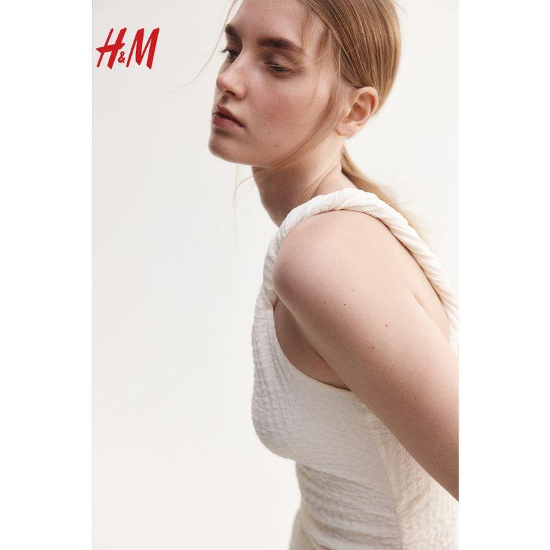 

HM One piece Dress Women 2025 Summer One Shoulder Tight Dress 1275802 White 165/96(M)