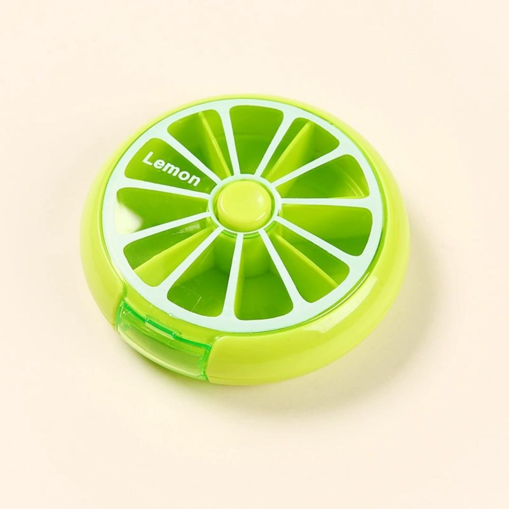 Cute Portable Mini 7 Grids Fruit Shape Pill Box Round Rotating Transparent Medicine Storage Box With Sealed Lid