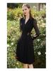 Spring Black Mesh Sleeve Goddess Dress - Waist-Slimming Suit Collar, Mid-Length Professional Women's Outfit