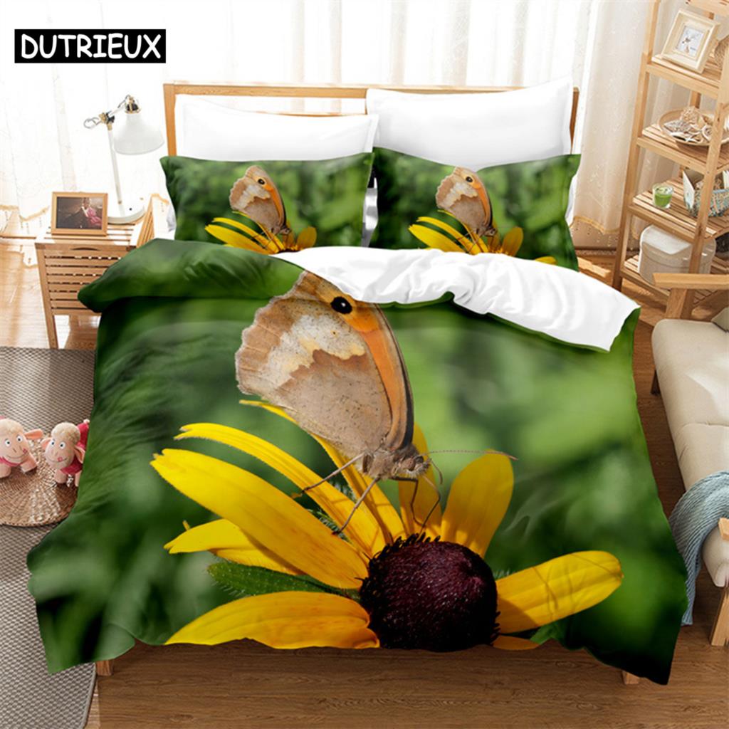 Floral Quilt Cover Queen Size Sunflower Duvet Cover 3D Bedding Set 3Pcs 2Pcs With Pillowcase King Full Twin Single Double Beds