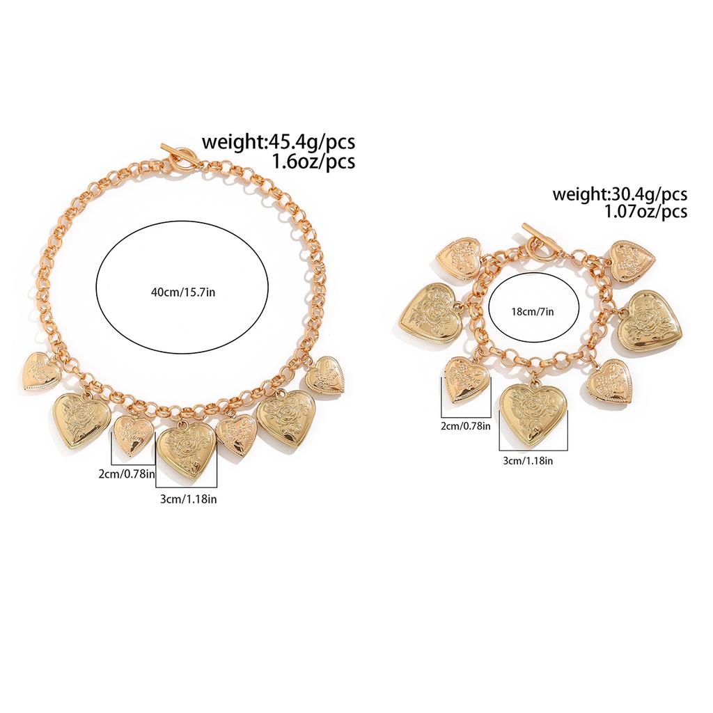 Ingemark Vintage Cuban Curb Metal Chain Necklace Heart Pendant Charm Bracelet for Women Grunge Jewelry Set Steampunk Men Gift