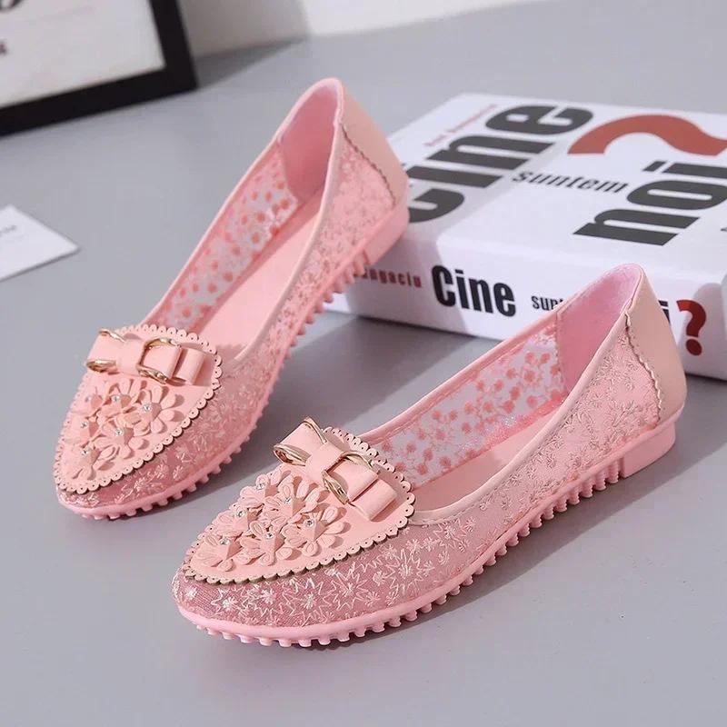 Modeschuhe für Damen 2024 Atmungsaktive Damen-Ballerinas Sommer Mesh Slipper Flache Schuhe Applikationen Schleife Weiche Sohle Slipper Damenschuhe