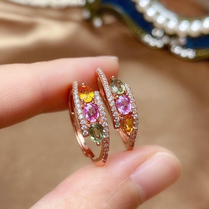 POMOiii Damenring mit buntem, rundem Zirkon, edler Schmuck, Geschenk, offene Größe, Hochzeit, Verlobungsgeschenk