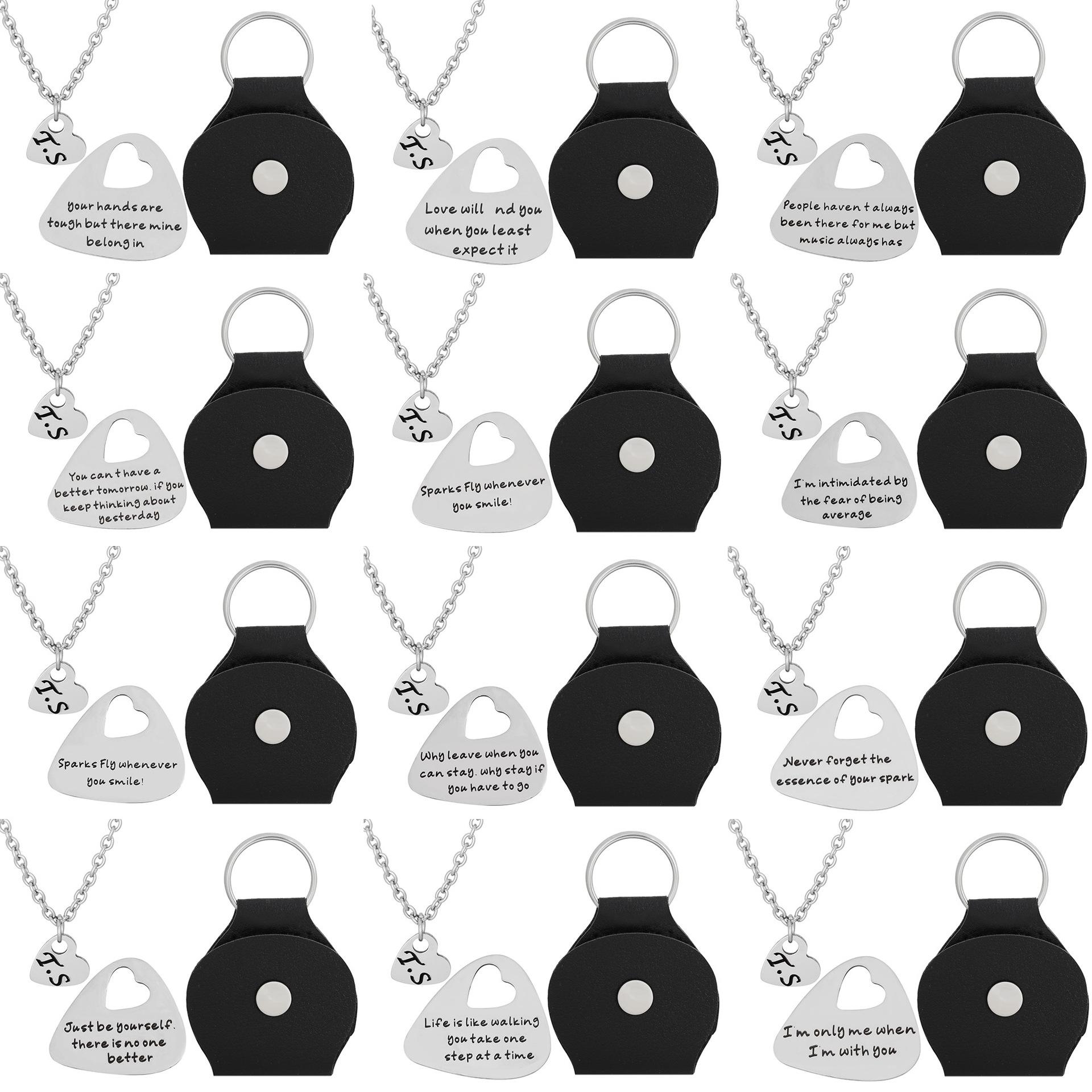 Swiftie Pink Heart Necklace & Keychain Set with Inspirational Quote Pendant серебряный