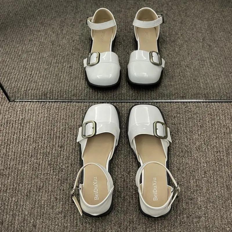 

Туфли на квадратном каблуке с пряжками, женские, винтажные, повседневные, для ежедневной носки, оптом, обувь азиатского размера, ПВХ, высокое качество, комфорт, VIP, женские сандалии 40