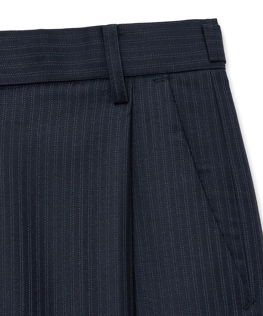 NOIRER Wool Stripe One-Pleated Wide Slacks (Navy)