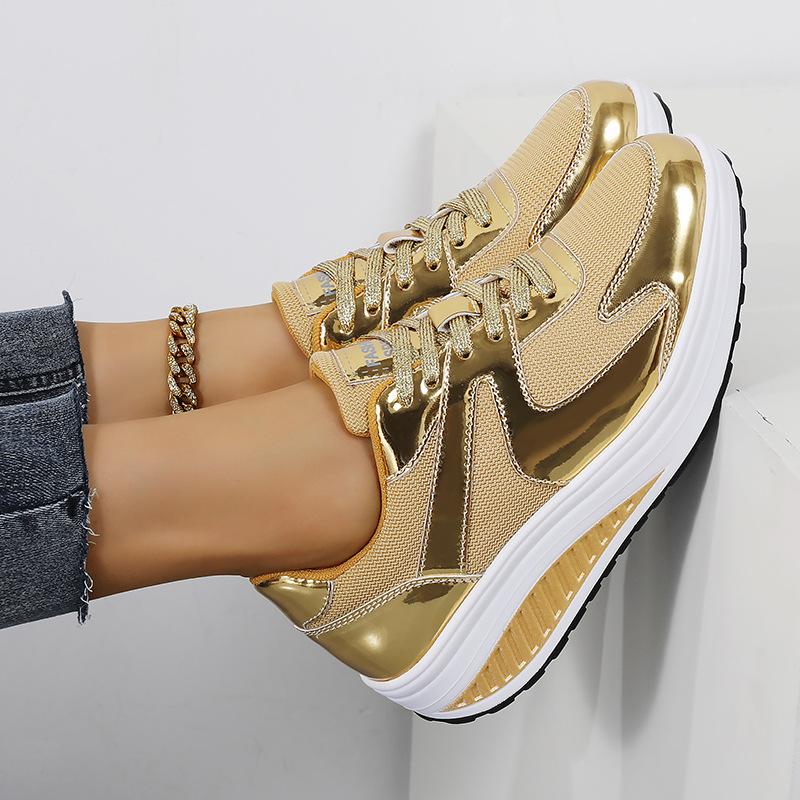 Shiny Casual Sneakers for Women Thick-soled Platform Shoes Fashionable Student Shoes