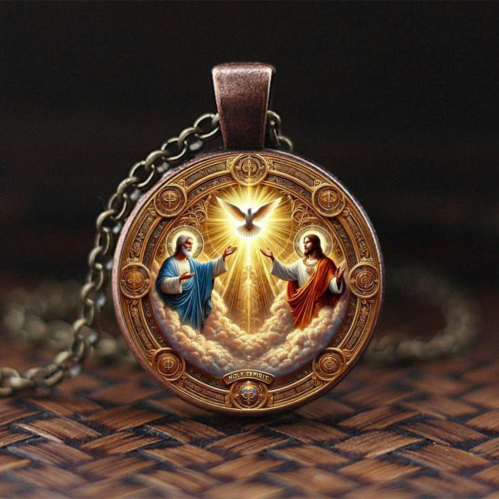 Vintage Christian Trinity Religious Pendant Necklace, Faith And Peace Pendant Necklace
