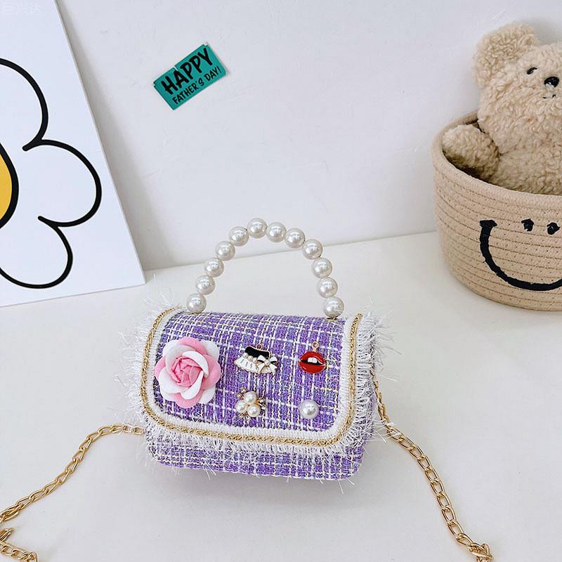Adorable Mini Pearl Handbag For Girls Trendy Princess Style Cute Cotton Tote