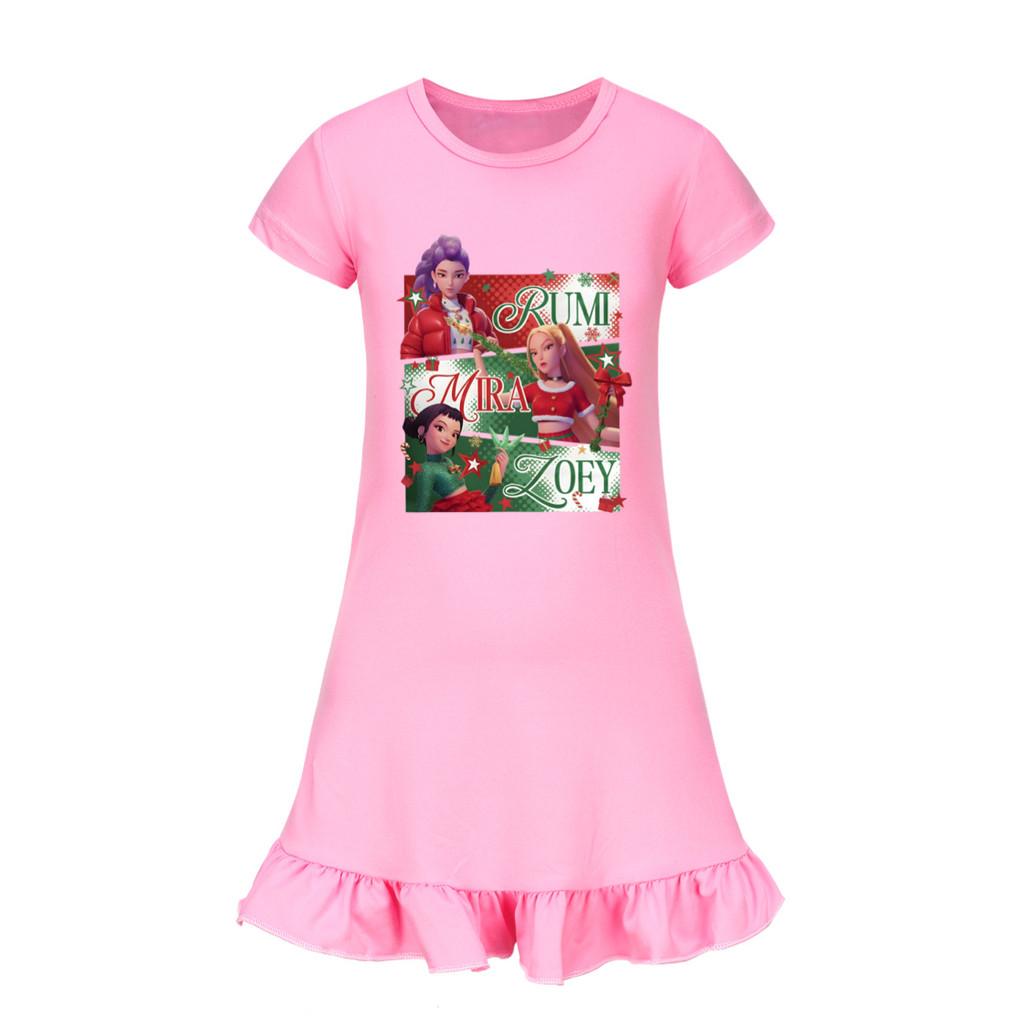 5167 Kids Girls Christmas New Year Mira Zoey Rumi Printed Ruffle Short Sleeves Casual Dress