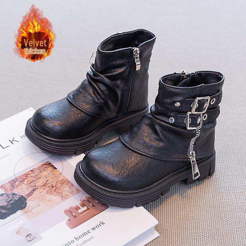2025 Winter Kids' British-Style Martin Boots: Trendy, Cotton-Lined, Short Girls' Boots