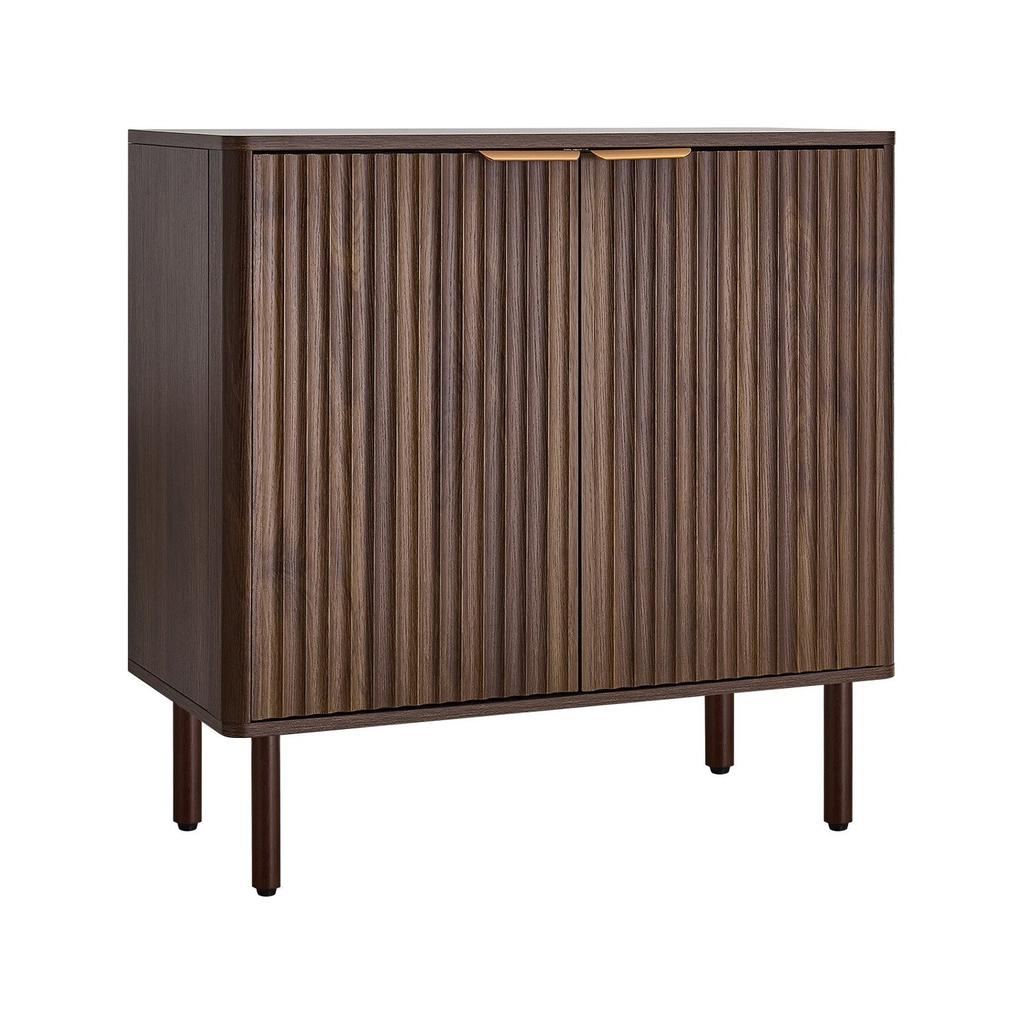 Coffee Bar Cabinet, Mid Century Fluted Coffee Bar Table with 2-Tier Storage, Buffet Stand Cabinet with Barn Door, Sideboard Buffet Station for Living