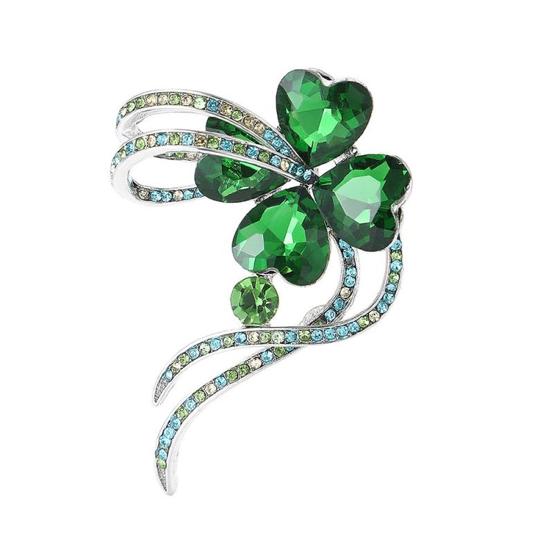Fashion Rhinestone Crystal Four Leaf Clover Brooches For Women Clothing Coat Jewelry Accessries Gifts