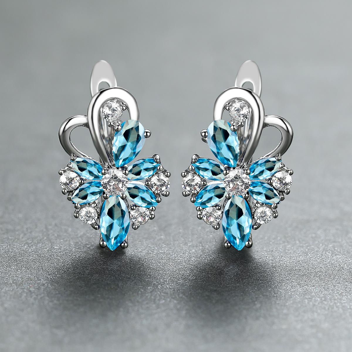 

Розкішні сріблясті сережки з квітковим камінням і сережками-метеликами для жінок, весільні прикраси aqua синього кольору