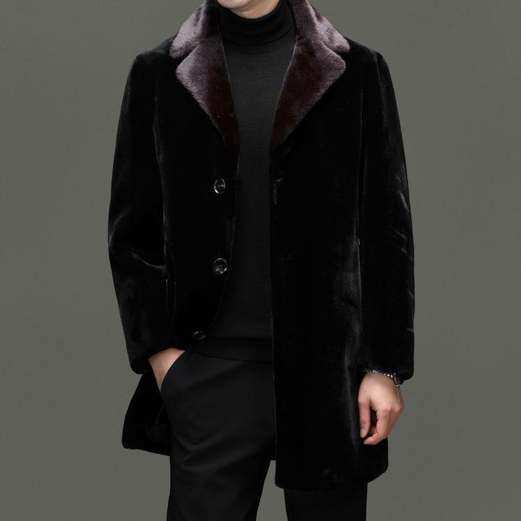 

Men s Mid-Length Lapel Imitation Mink Fur Coat - Autumn & Winter. 2X Large чорний
