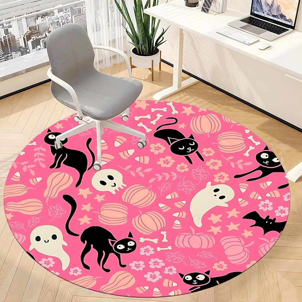 1pc Halloween Cats Office Round Area Rug, Indoor Mat Suitable For Office, Under Office Chairs Bedroom Living Room Home Decor, Room Deco 048