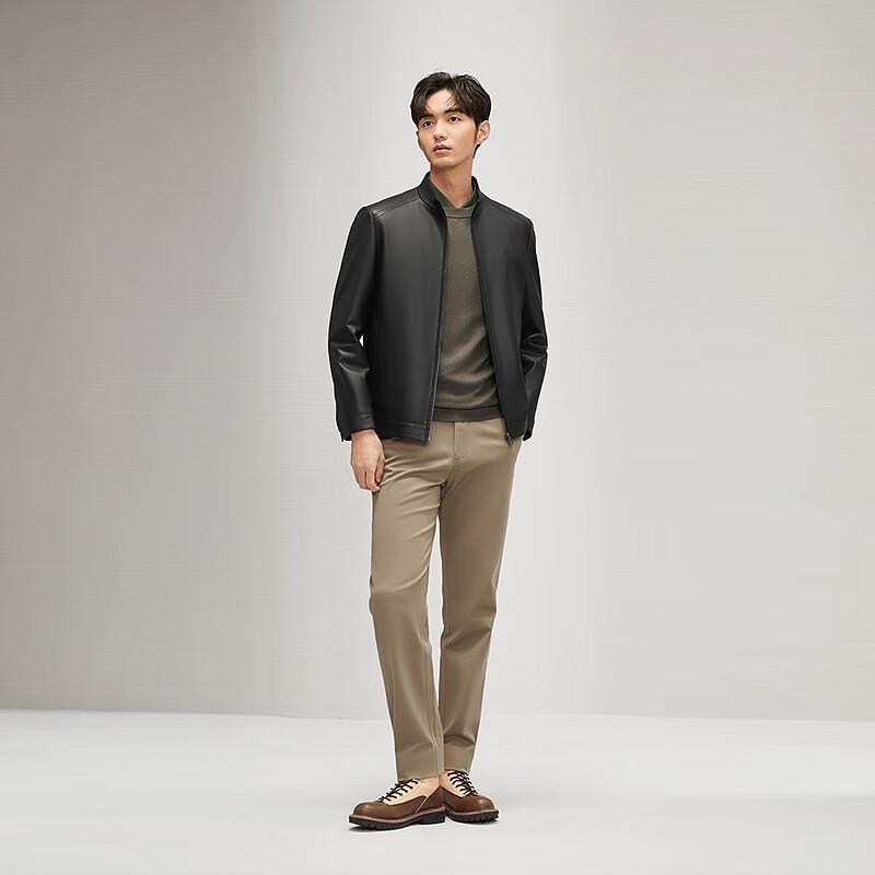 Septwolves Men's Sheepskin Stand-Up Collar Leather Down Jacket