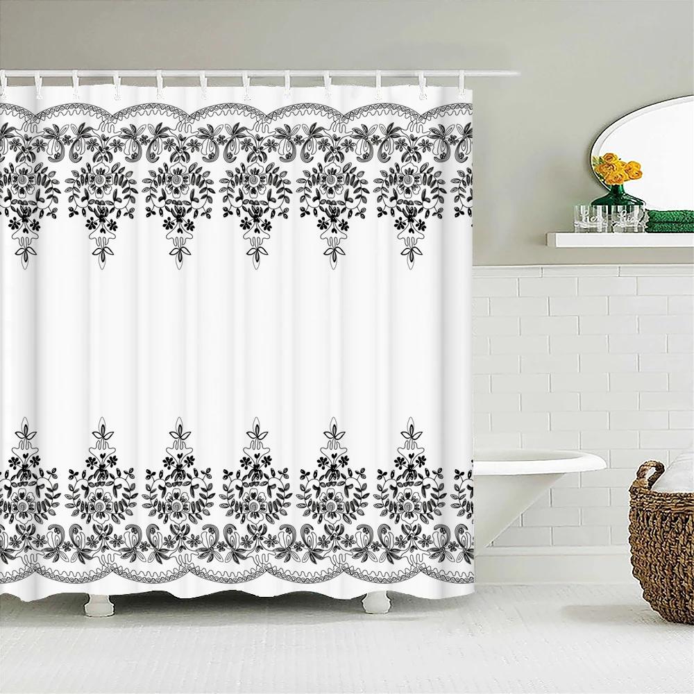 240x180cm Bathroom Waterproof Shower Curtain Simple Geometric Pattern Printing Polyester Home Decoration Curtain With Hook