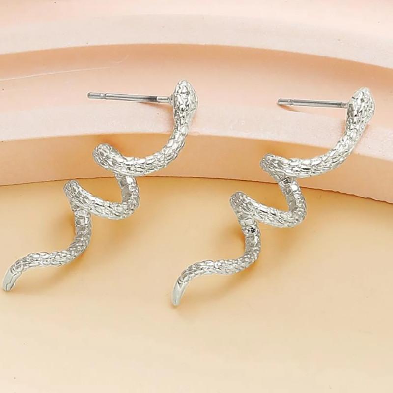 Elegant Gold And Silver Snake Design Alloy Stud Earrings For Women Fashion Accessory