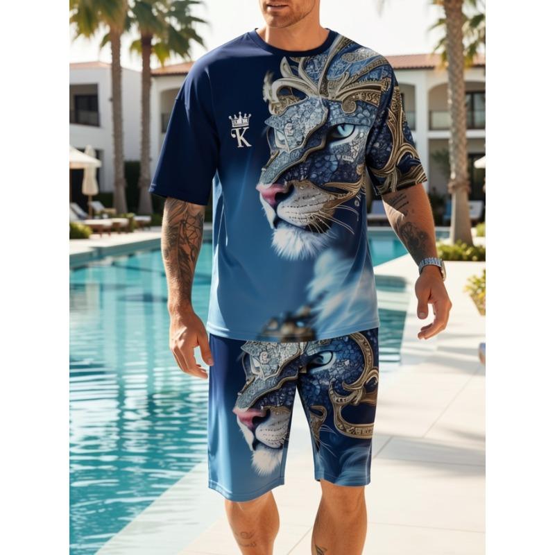 Men s novel 3D digital printing comfortable and breathable casual sports suit S