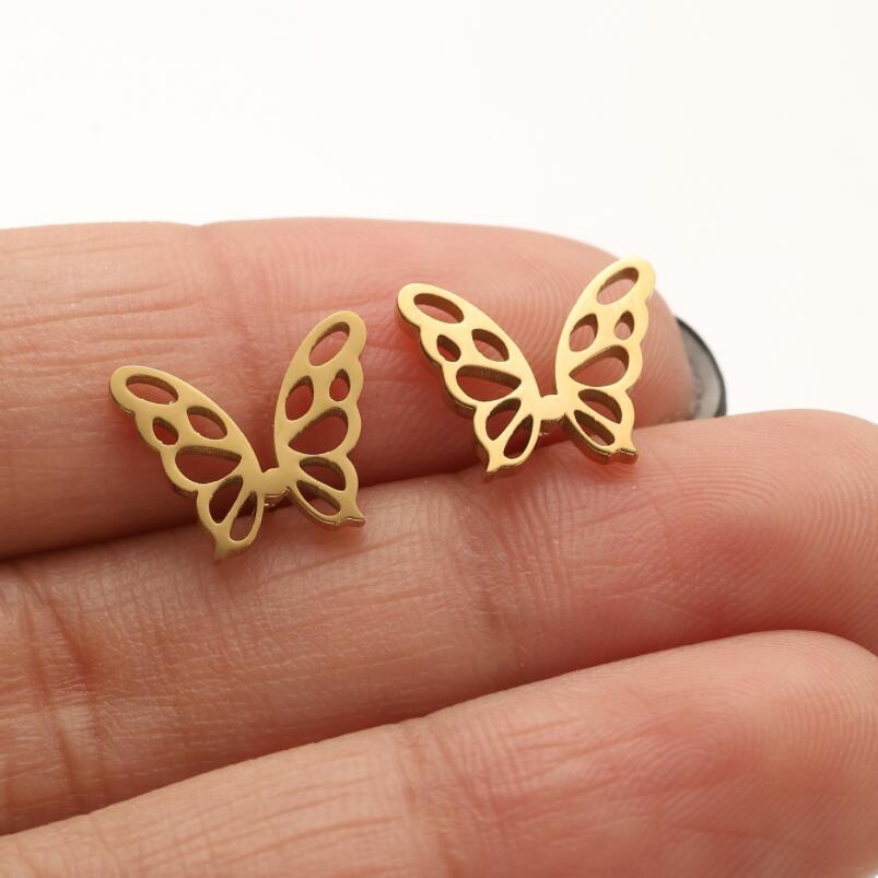 Women's Stainless Steel Angel Wing Butterfly Earrings – Cute Small Insect Design