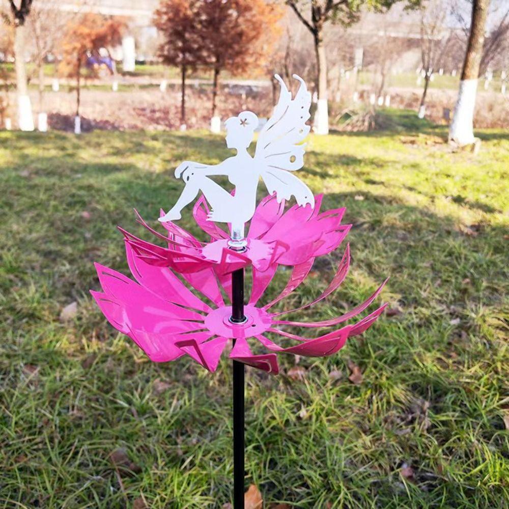 Detachable Garden Flower Fairy Sculpture Iron Art Metal Windmill Wind Spinner  Park