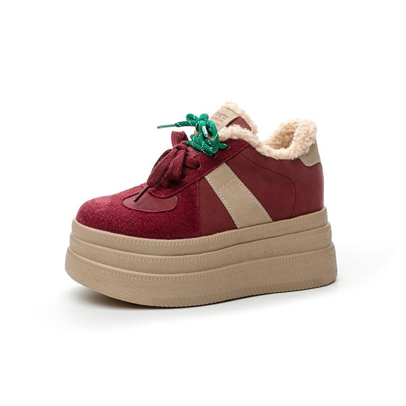 

9cm Fashion Casual Sports Snow Boots Women Genuine Leather 2025 Winter New Fluff Warm Women s Platform Ankle Boots Sneakers 39 красный