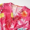 Floral Print Women Summer Dress Belted V Neck Short Sleeve Wrinkle Free