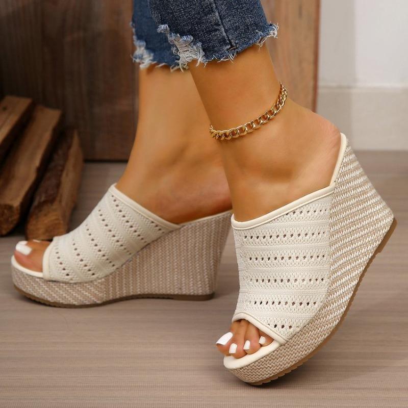 Fashion Wedges High Heels Women Sandals Slipper Mesh Breathable Summer Outside Wear Fashion Fish Mouth 10cm Super High Heeled Sandales