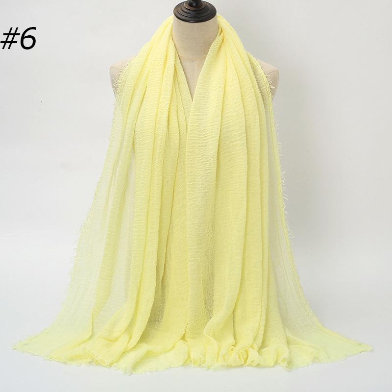 Solid Color Wrinkled Cotton-Linen Feel Women's Headscarf with Fur Edge