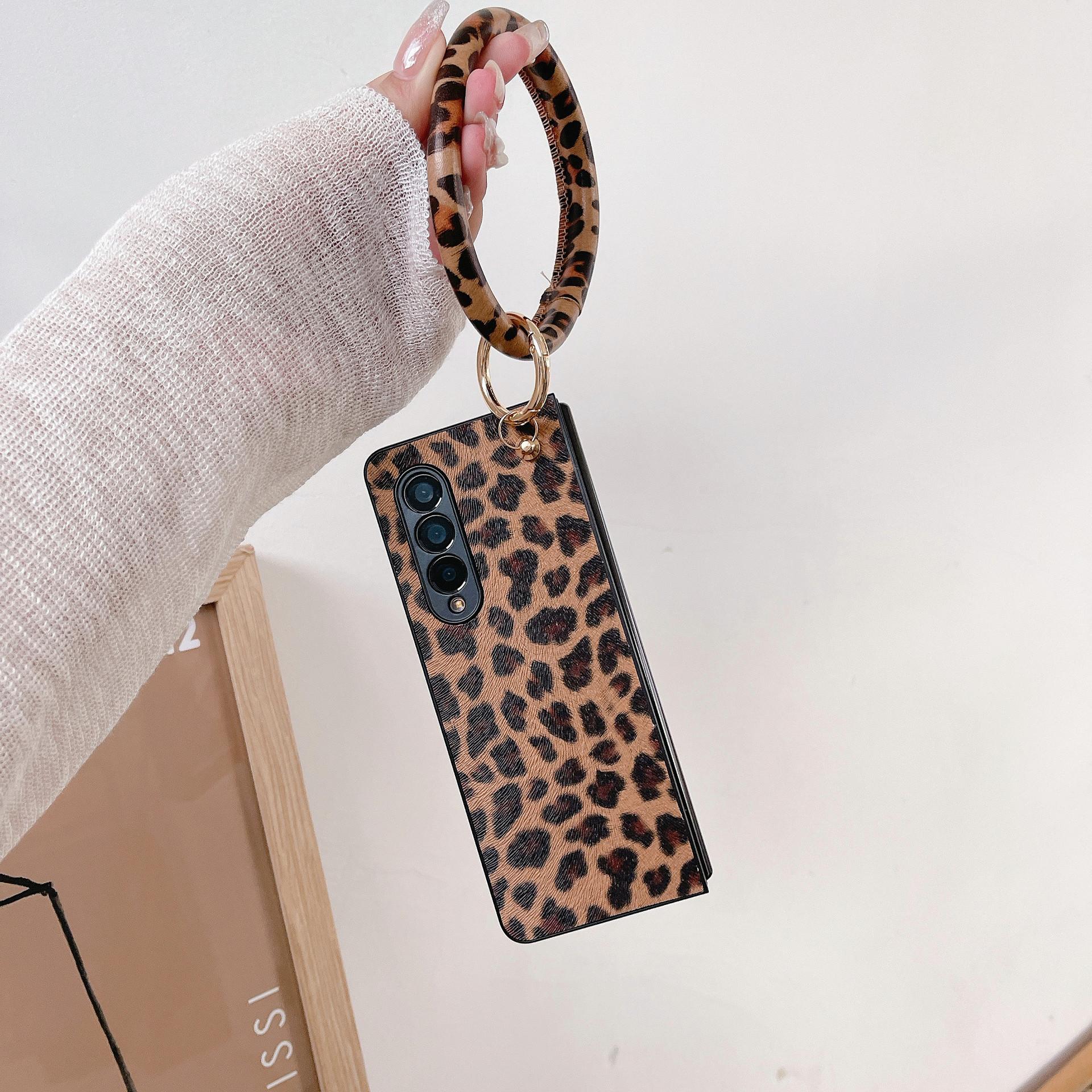 Applicable to Samsung ZFold6 mobile phone case brown leopard print ring zfold5 folding screen portable protective case PC hard case Samsung zfold 3