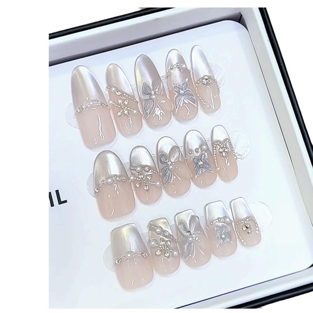Pure Handmade Phototherapy Nail Art Ice Morning Butterfly Wear Nail Finished Cat Eye Nail Art Patches Show Whiteness and Temperament