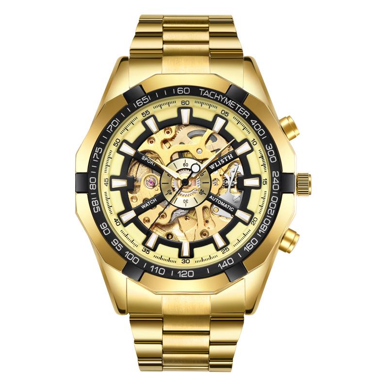 Wolis Men s Gold Waterproof Mechanical Watch - Creative Hollow Design