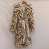 Winter Women's Faux Fur Leopard Print Fox Fur Warm Thick Coat Long Sleeve Jacket
