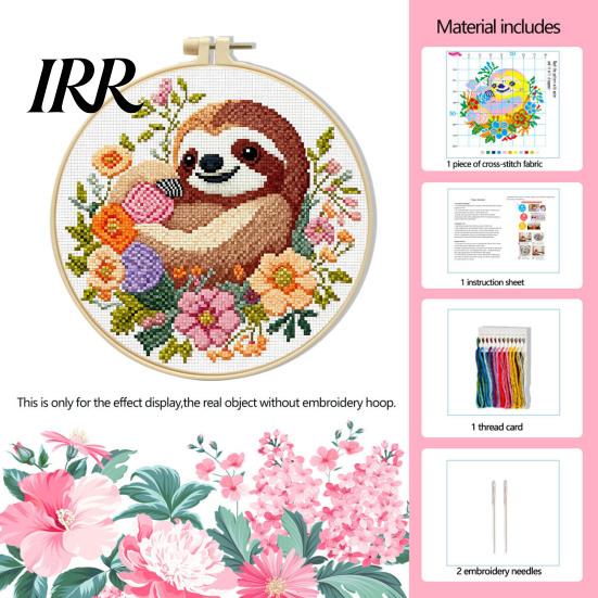 Complete Cross Stitch Supplies Embroidery Starter Kit for Beginners Set with Floral Animal Landscape Patterns Pre-Printed Fabric Threads