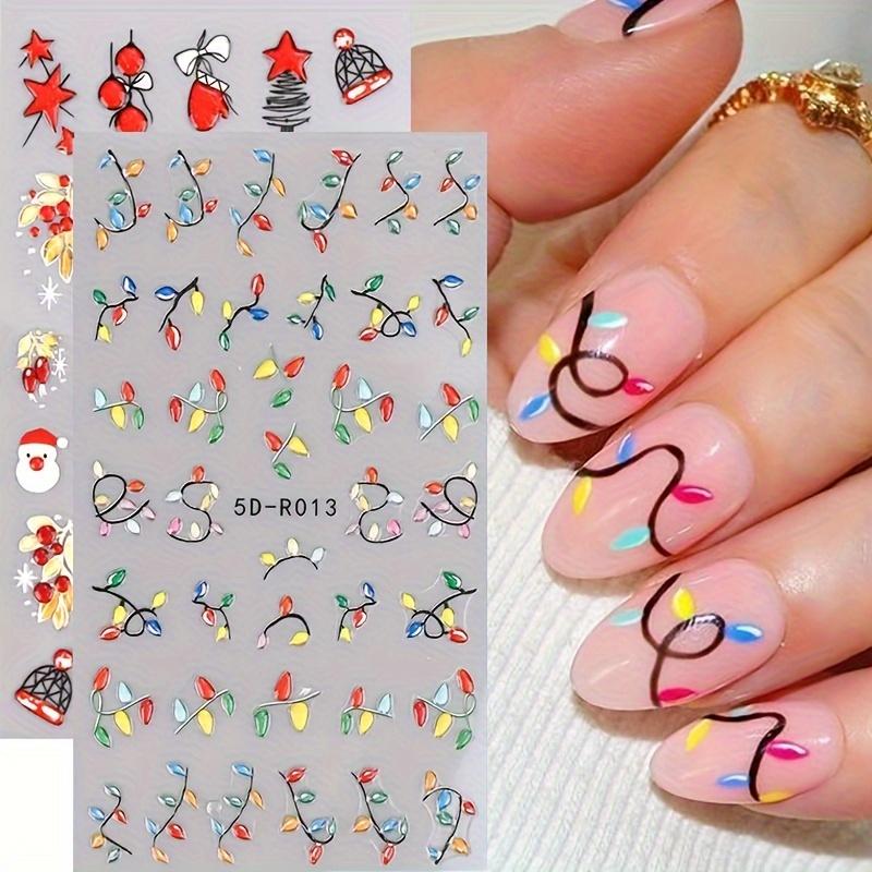 1 Sheet 5D Embossed Christmas Nail Art Stickers - Santa Claus, Reindeer, Neon Lights & Snowflakes Self-Adhesive Nail Decals