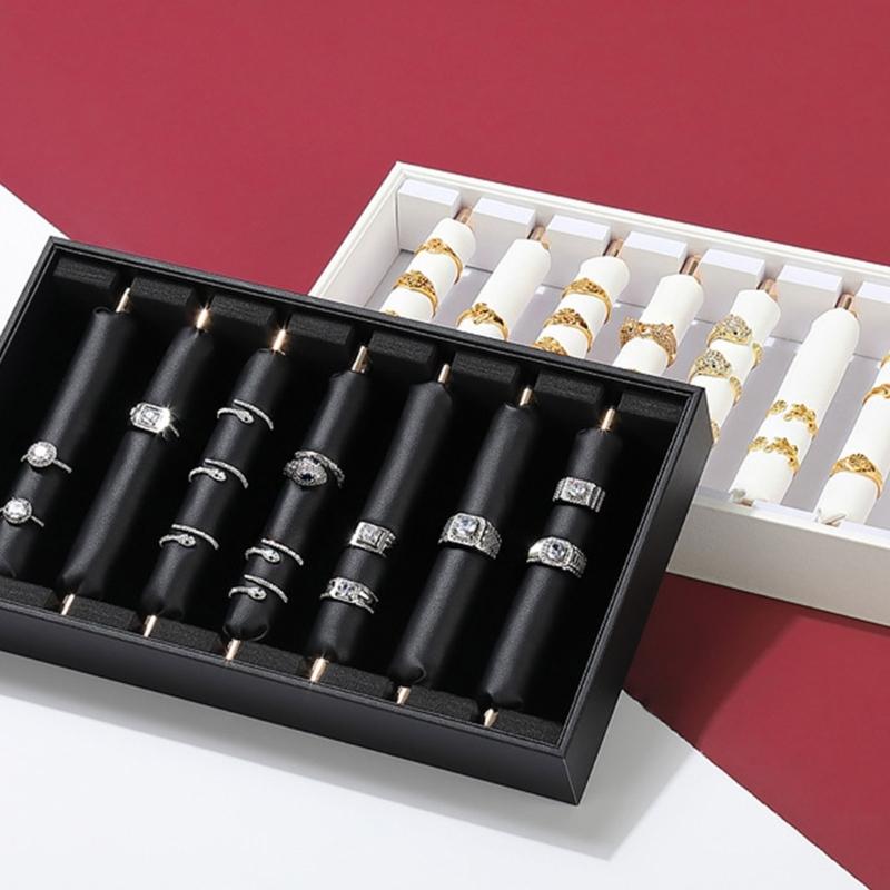 PU Leather Ring Holder Jewelry Tray with Protective Cover Professional Finger Ring Organizer for Storage and Display