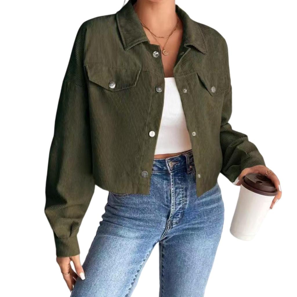 2025 Women's Autumn/Winter Slimming Corduroy Zip-up Short Polo Collar Jacket