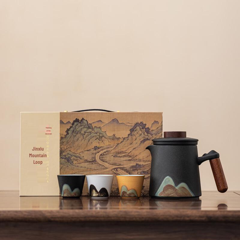 OLOEY Hand-painted Distant Mountain Ceramic Tea Set