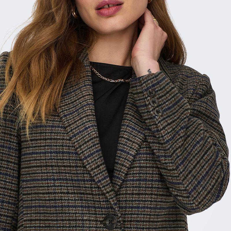 Manteau droit mi-longue à carreaux marron Femme ONLY acheter à