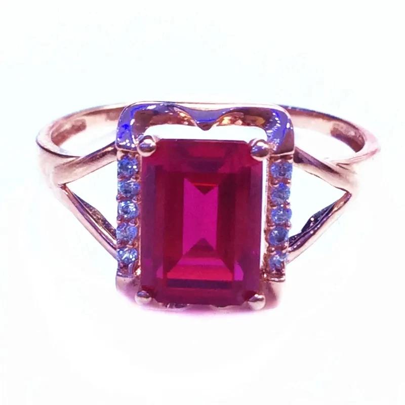 Fashion Copper Plating Rose Golden Engagement Ring Square Ruby Rings for Women Light Luxury Charms Zircon Adjustable