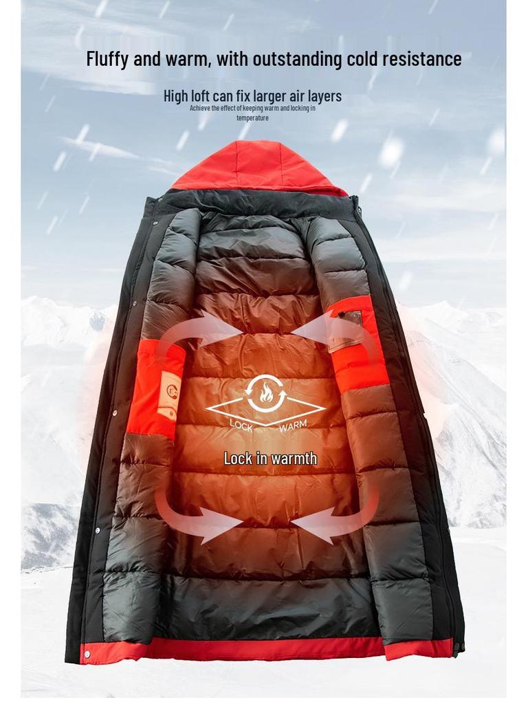 Winter Warm Long Down Coat for Men, Plus Size Knee-Length Outerwear for Middle-Aged and Older