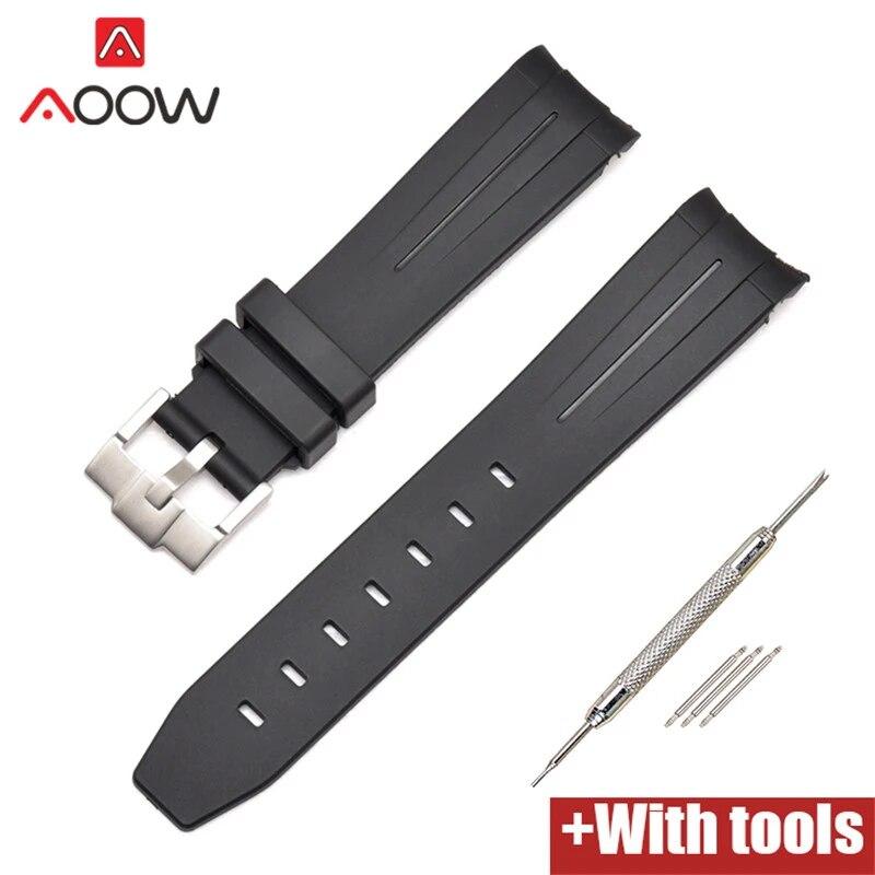20/21/22mm Curved End Rubber Strap for Rolex Stainless Steel Buckle Men Women Sport Waterproof TPU Replacement Bracelet Band