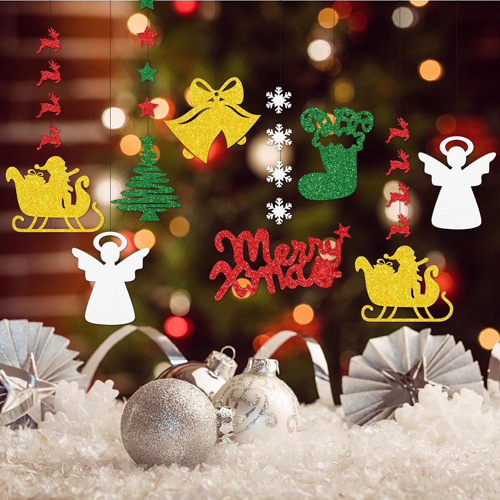 12pcs Christmas Decorations Decals Pendants Bells Reindeer Angels Christmas Tree Ornaments Hanging Decorations Atmosphere Setting Props