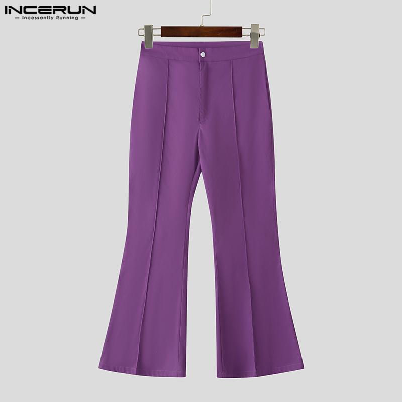 INCERUN Two Pieces Men Lapel Long Sleeve Patchwork Cropped Blazer Long Flare Pants Sets Outfits
