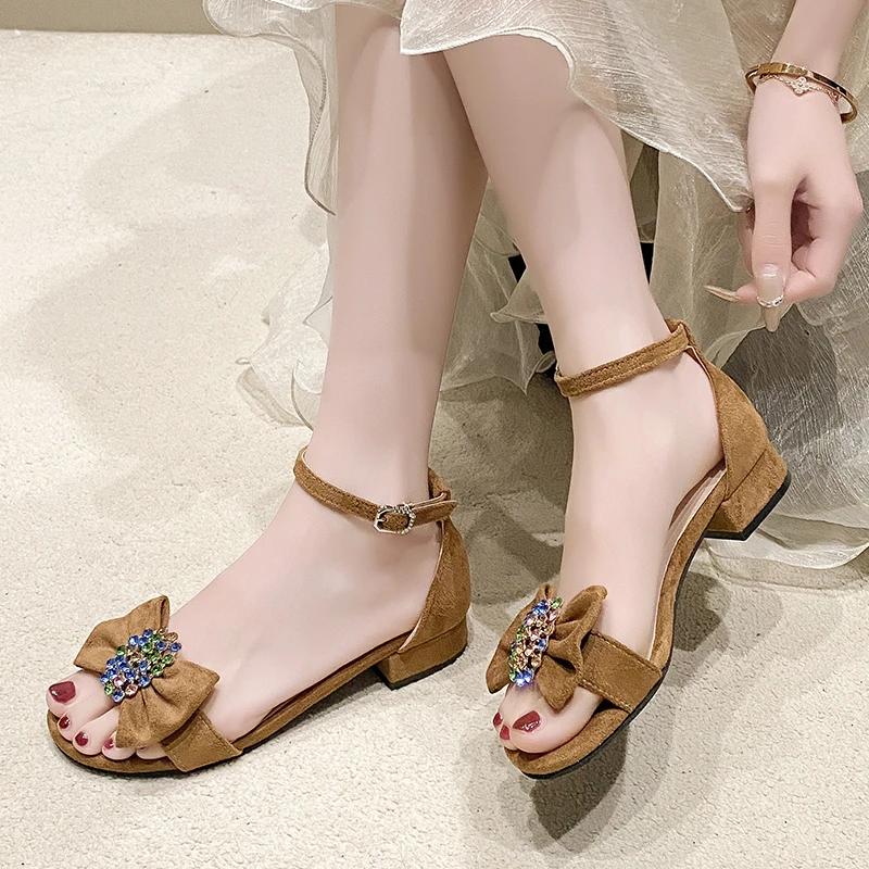 

Fashion Fashion 2025 Buckle Strap Women s Sandals Summer Dress Butterfly-knot Plus Size New Crystal Best Seller Heeled Sandalszapatos 43 коричневый