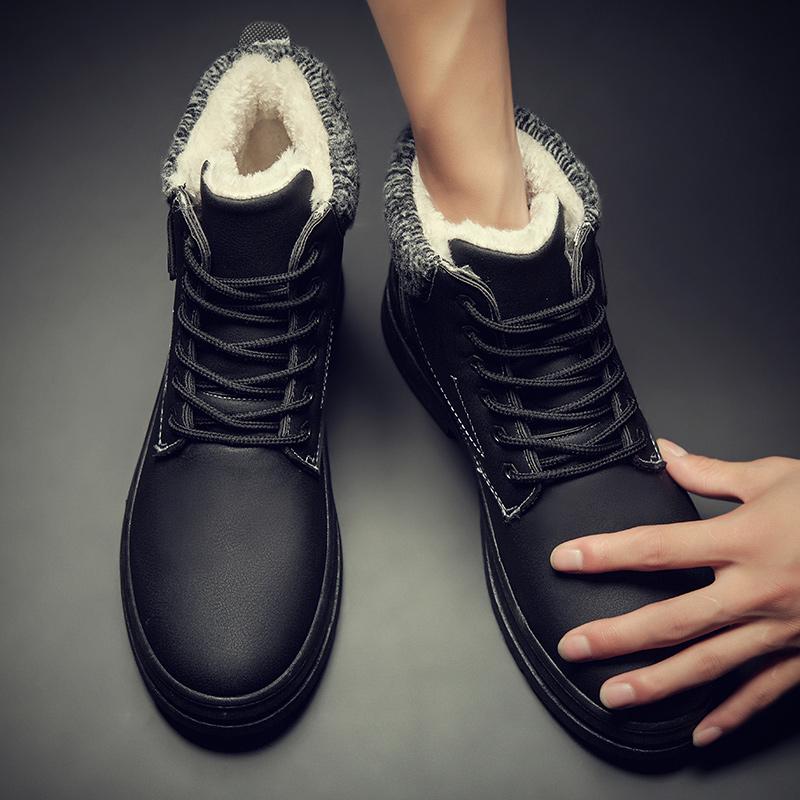 Men's All-match Geniune Leather Outdoor Ankle Boots Winter Warm Soft Plush Lining Snow Boots
